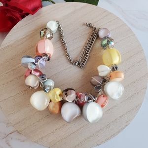 Multicolor chunky acrylic beads pastels iridescent beads silver tone stunning